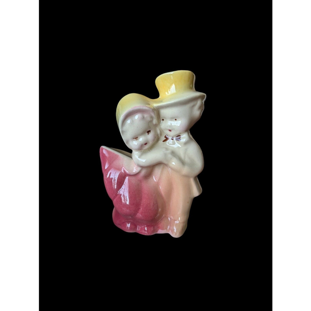 Vintage Shawnee Pottery Planter Couple Dancing 1940's 4-1/2" Pink &Yellow